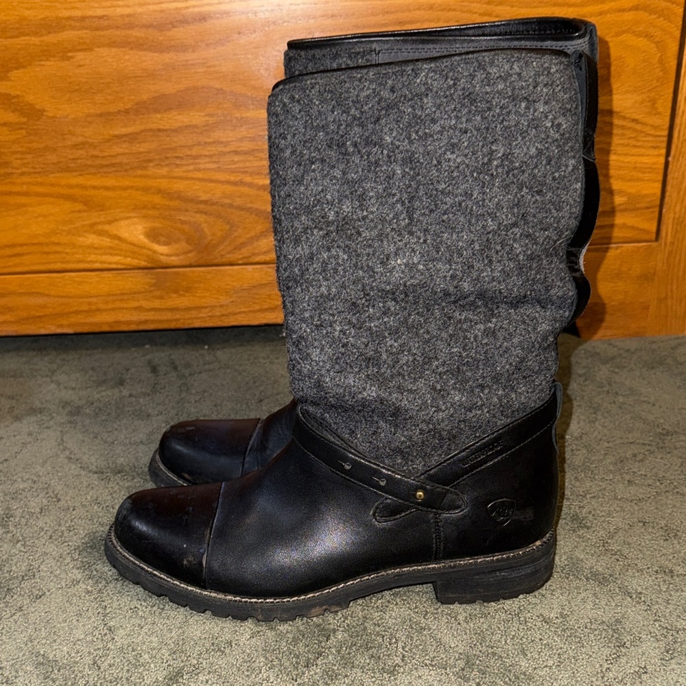 Ariat black leather grey wool boots size 8 - Picture 4 of 7